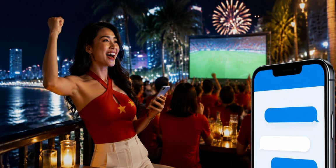 Người dùng thư giãn tại bãi biển Nha Trang với điện thoại – hình ảnh giải trí cân bằng và lành mạnh