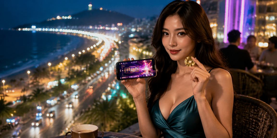 Người dùng tại Vũng Tàu dùng điện thoại truy cập casino trực tuyến bên ly cà phê